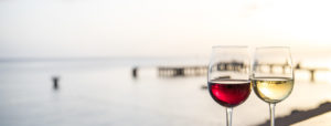 wine glasses and ocean